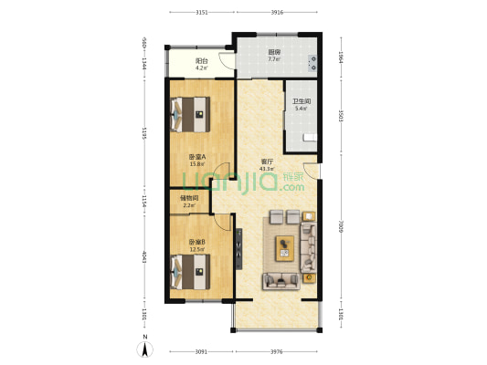 福星社区 2室1厅1卫 105平方