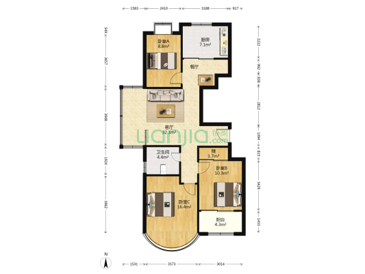 东岳花园 3室1厅1卫 114平方