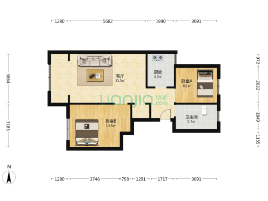 南湖中央广场首府 2室1厅1卫 85平方