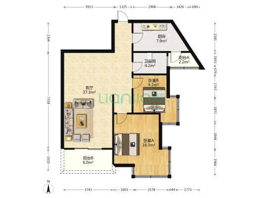 锦江华庭 2室1厅1卫 100平方