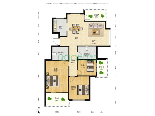 朝阳嘉苑(南区) 3室1厅2卫 145平方