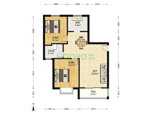 富士花园 2室1厅1卫 92平方
