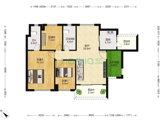 当代上品湾MOMΛ 3室1厅2卫 100平方