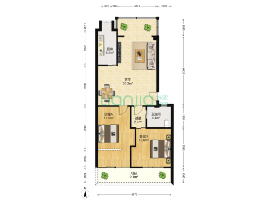 市政小区(江汉) 2室1厅1卫 93平方