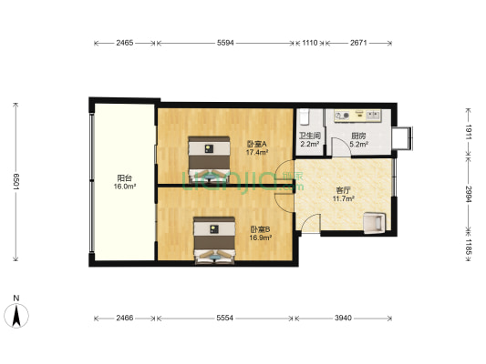 天门墩8到9号 2室1厅1卫 69平方