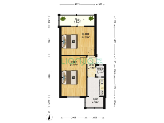 东风路北二巷1号 2室0厅1卫 54平方