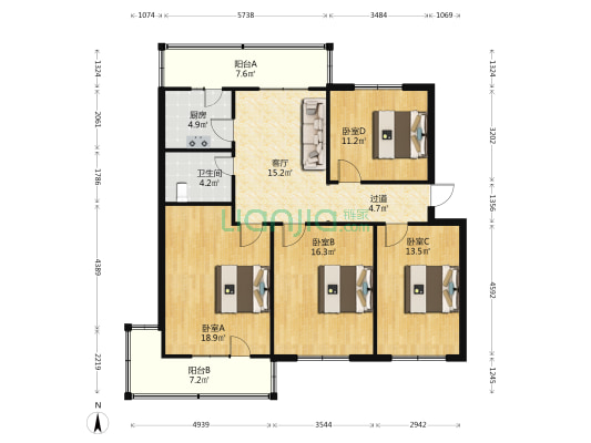 省委机关宿舍区 4室1厅1卫 123平方