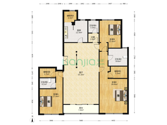 万达广场豪景苑 3室1厅3卫 237平方