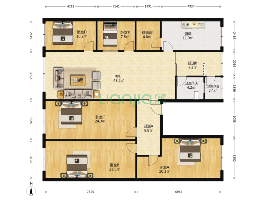桂林苑 5室1厅2卫 208平方