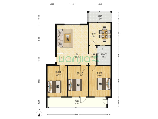 陕西人民教育出版社东家属院 3室2厅1卫 115平方