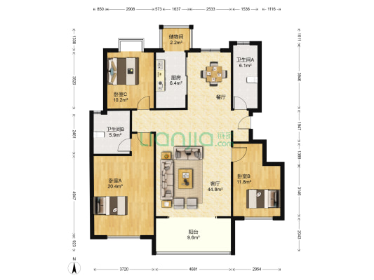 泛海拉菲庄园 3室1厅2卫 141平方