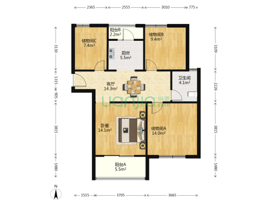 凤和园 1室1厅1卫 104平方