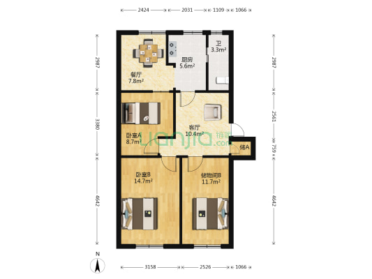 水松巷144号 2室2厅1卫 81平方