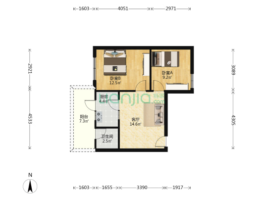 文苑路68号 2室1厅1卫 51平方