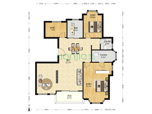 信达公园里一期 3室1厅2卫 141平方