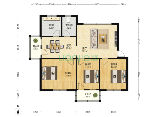 文明南路一〇七号 3室2厅1卫 106平方