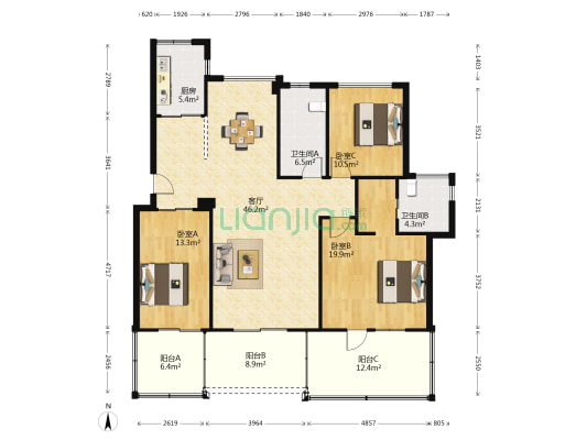 泰然南湖玫瑰湾一期 3室1厅2卫 122平方