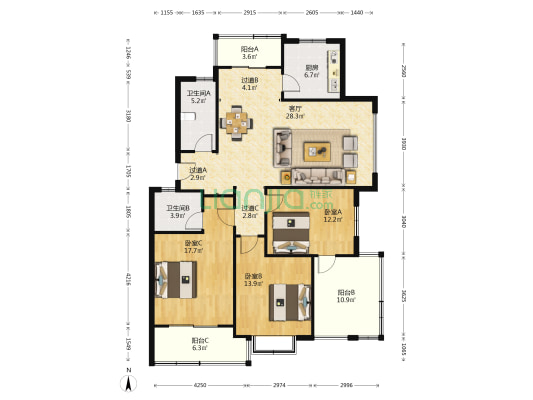 金龙四季阳光 3室1厅2卫 133平方