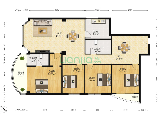 锦川楼 4室2厅2卫 195平方