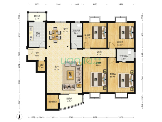 星光公寓 4室2厅2卫 179平方