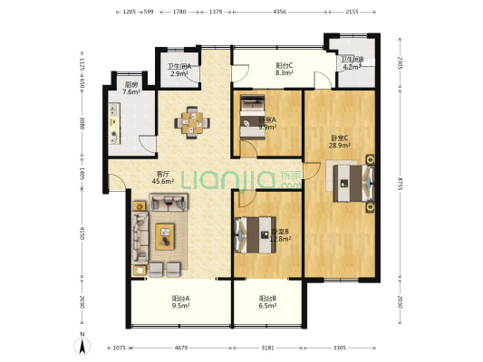岳阳市中级法院家属区 3室1厅2卫 168平方