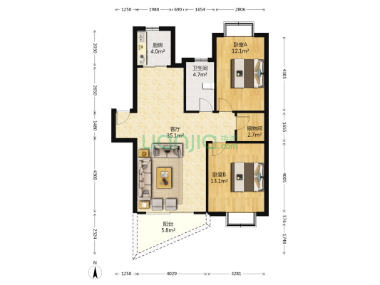 朗琴湾花园 2室1厅1卫 99平方