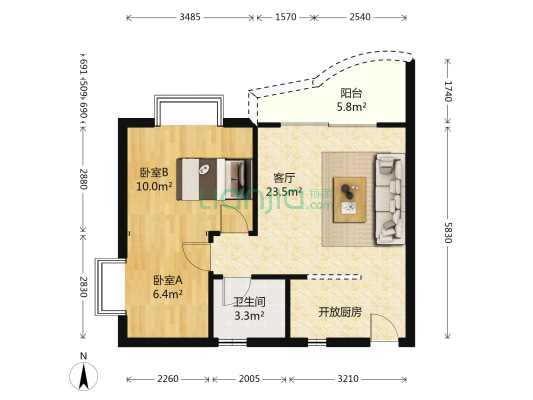 建工新康桥 2室1厅1卫 63平方