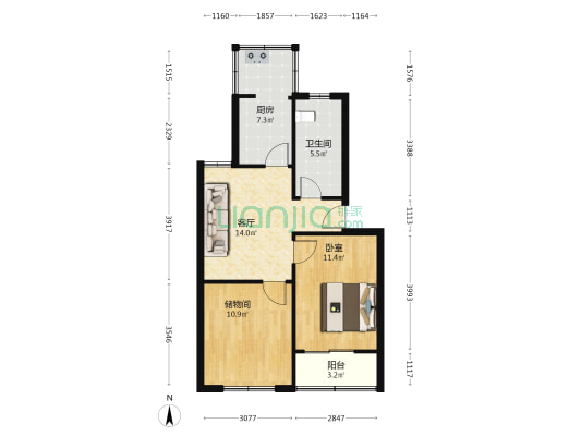北仓中里3号院 1室1厅1卫 64平方