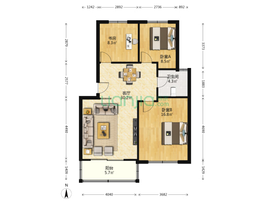 天鑫家园 3室1厅1卫 91平方