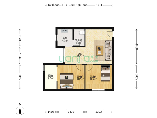 桂花园 2室1厅1卫 60平方