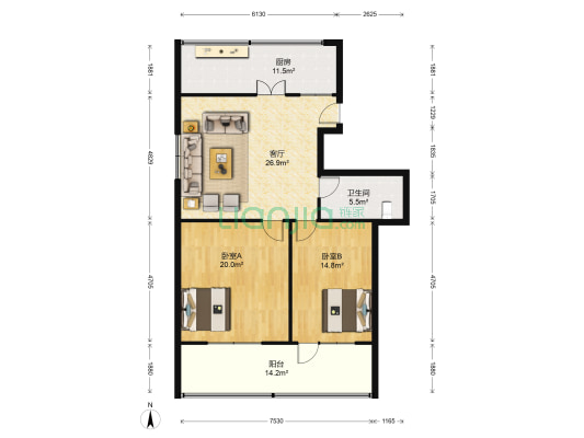 文化西路121号院 2室1厅1卫 113平方