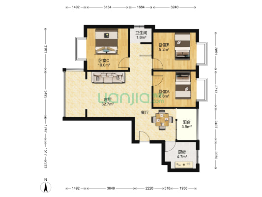 融创春风十里云翥苑 3室1厅1卫 94平方