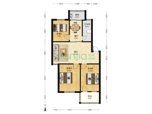 前进路教师新村 3室2厅1卫 84平方