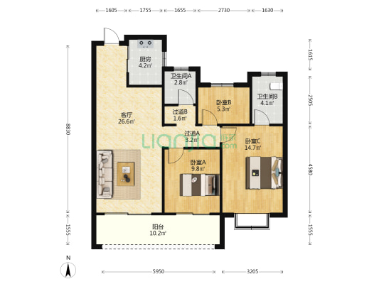 中南紫云集 3室1厅2卫 108平方