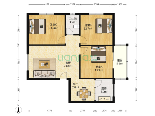 东关曹家巷小区 3室2厅1卫 103平方