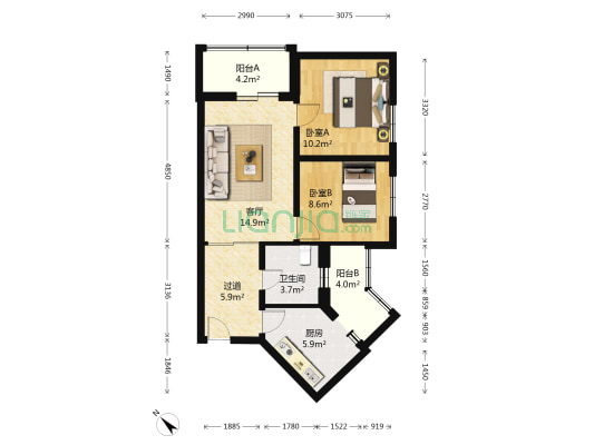 晓月苑一里 2室1厅1卫 77平方