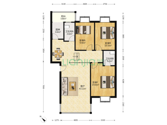 东城景苑 3室1厅2卫 100平方