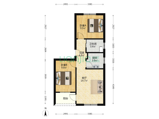 华农西苑 2室1厅1卫 60平方