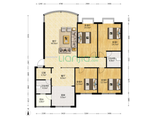 西城枫景 4室2厅2卫 157平方