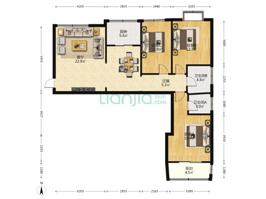 金乡域花园小区 3室2厅2卫 119平方