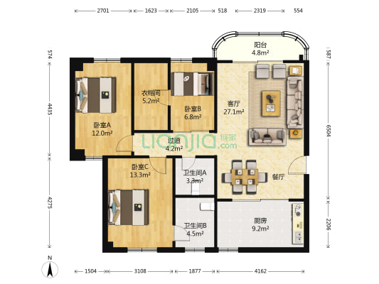 牡丹园 3室1厅2卫 119平方