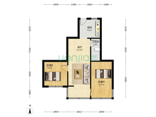 芳华苑 2室1厅1卫 60平方