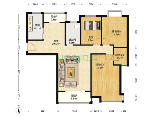 富元家园 1室1厅1卫 129平方