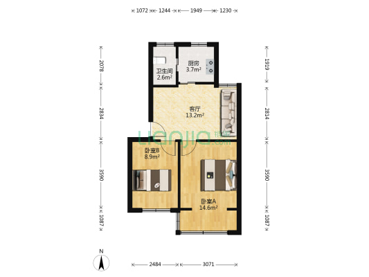 线厂公房 2室1厅1卫 53平方