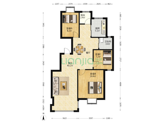 镇亭家苑 3室1厅1卫 104平方