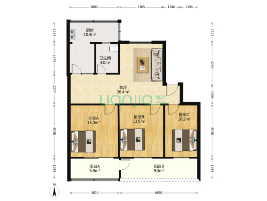 保全街25号院 3室1厅1卫 97平方