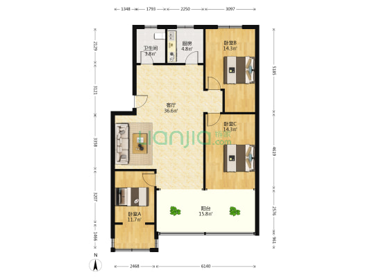 丽娇湾别墅 3室1厅1卫 120平方