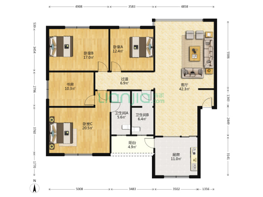 仁寿电信职工住宅区 4室1厅2卫 160平方