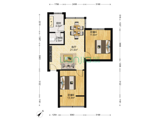 建国巷1号 2室1厅1卫 69平方
