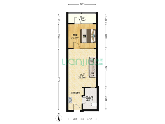 华兴·彼得公寓 1室1厅1卫 55平方